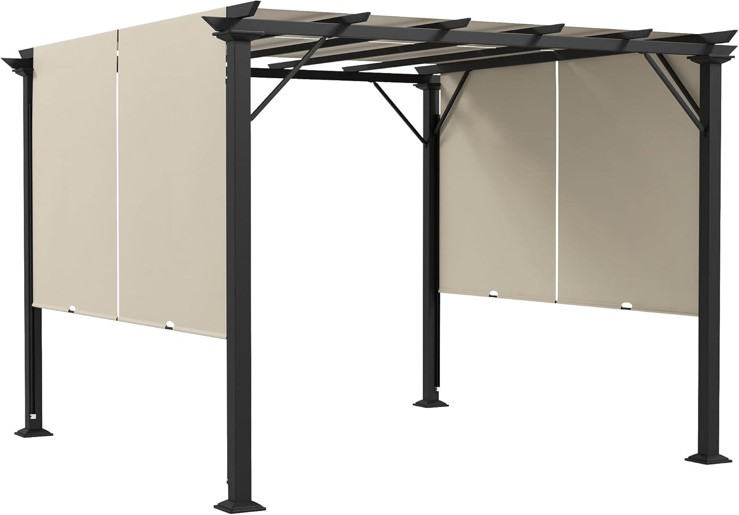 Outsunny 10' x 10' Outdoor Retractable Pergola Canopy with Sun Shade Unique Design Canopy Patio Metal Shelter for Garden Porch Beach, Beige