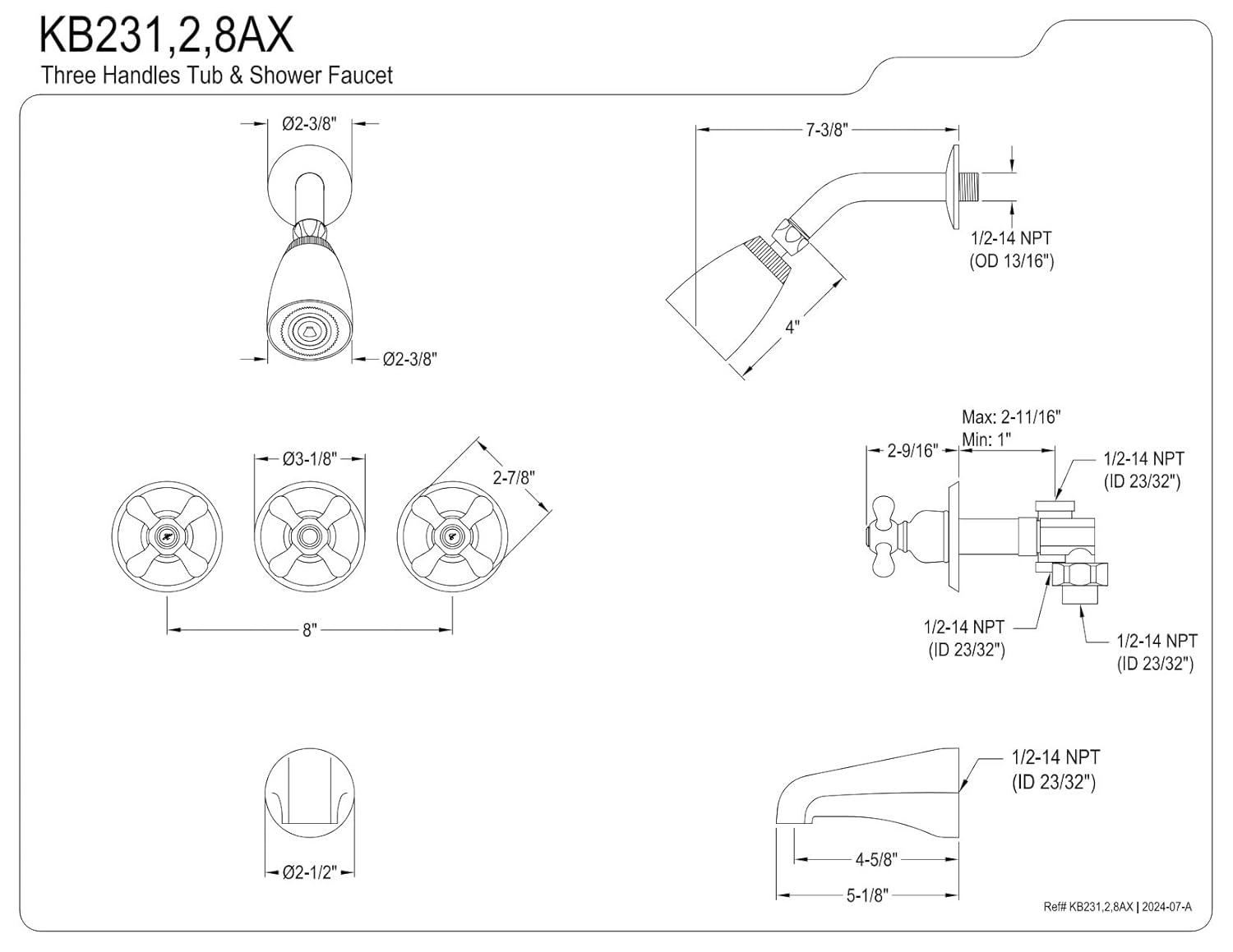 Kingston Brass Kingston Brass Victorian Triple-Handle Tub and Shower Faucet KB231AX