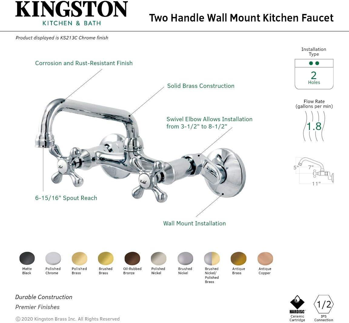 Elegant Polished Brass Dual-Handle Wall-Mount Kitchen Faucet