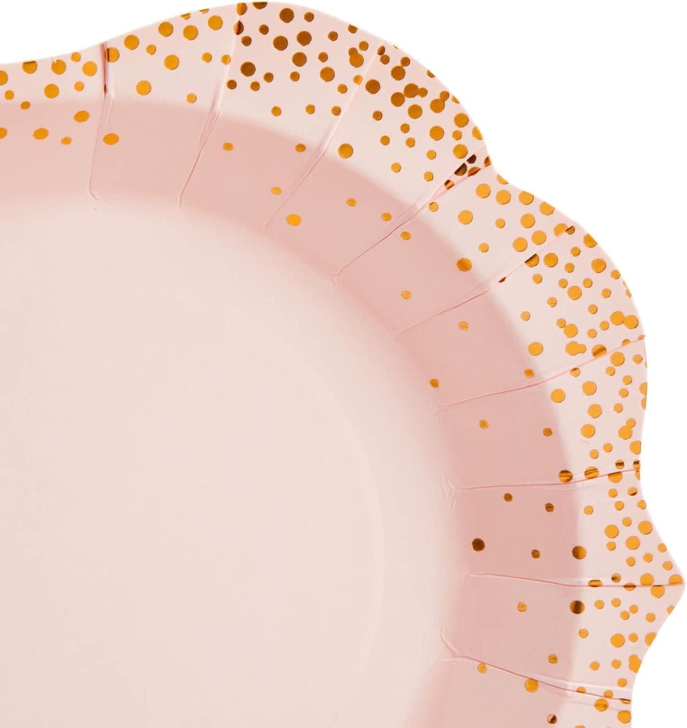 Sparkle and Bash 24 Pack Pink Disposable Serving Trays, Gold Foil Polka Dotted Party Platters, 9 x 13 In