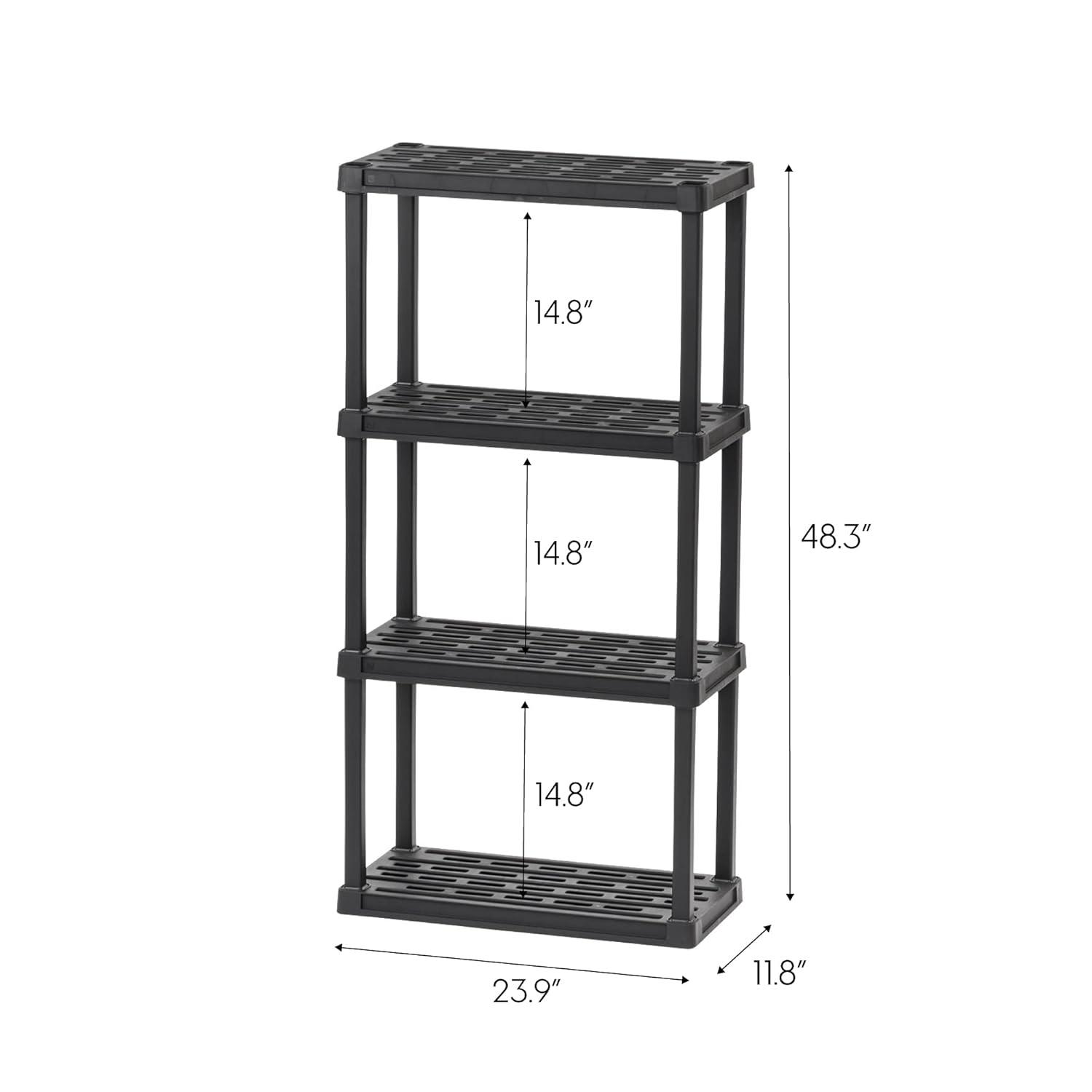 IRIS USA 4-Tier Shelving Unit, 48" Fixed Height, Medium Storage Organizer 24"W x 12"D x 48"H, Made with Recycled Materials, Black