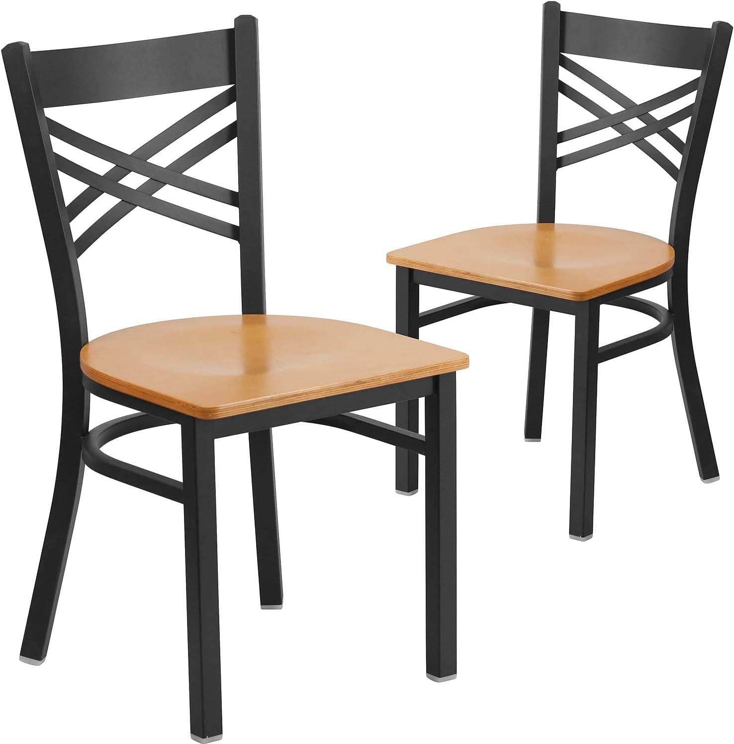 Natural Wood and Black Metal Cross Back Side Chair Set