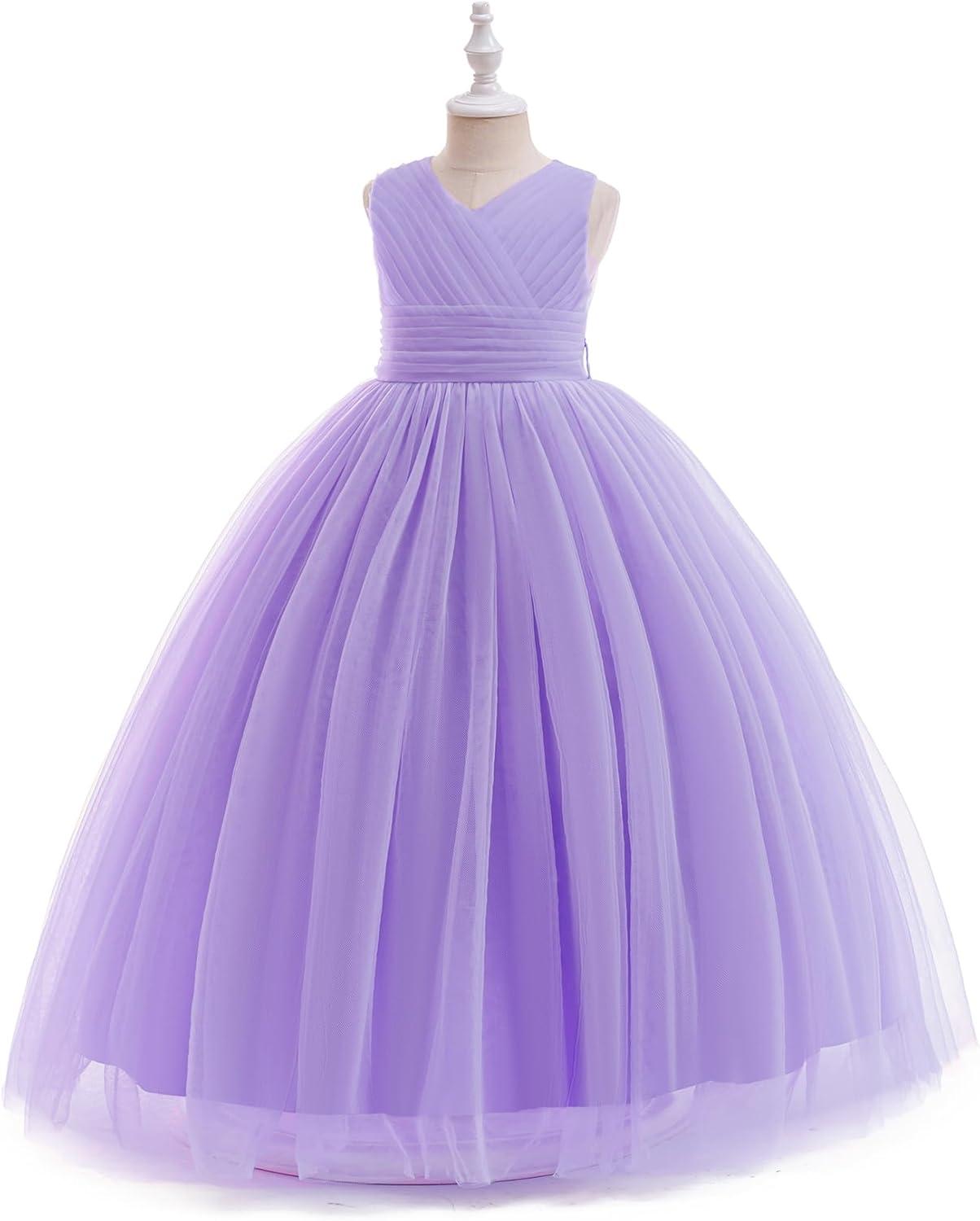 IBTOM CASTLE Vestidos de Desfile Bordados de Encaje Bohemio Floral de Princesa para Fiesta de Niños Boda Vestido Largo de Comunión Hinchado 11-12 Años Púrpura