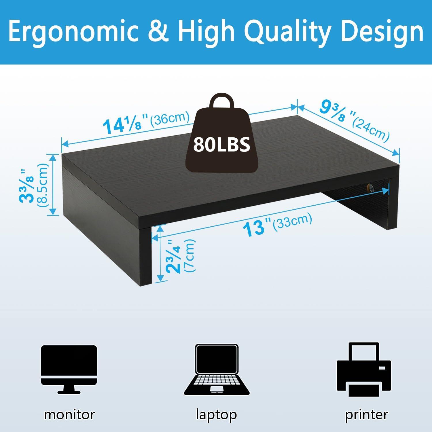 Drevy Small Designs2Go Monitor Riser for TVs up to 26 Inches, Black