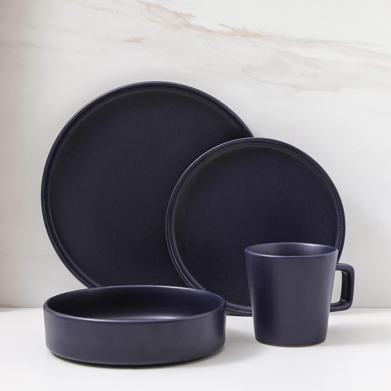 Stone Lain Cleo 16-Piece Stoneware Dinnerware Set, Service for 4, Dark Blue