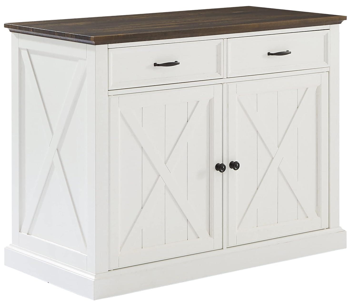 Clifton Kitchen Island Distressed White/Brown - Crosley: Adjustable Shelves, Storage Cart, Farmhouse Design