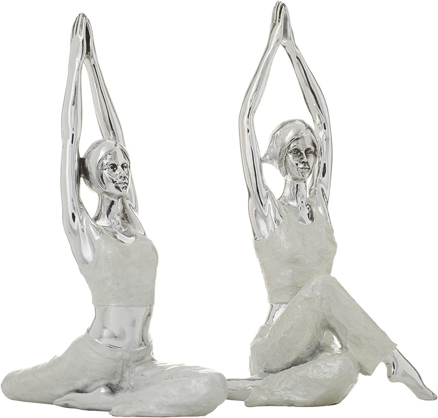 Elegant Silver Metal Yoga Duo Statues 23" x 13" Set of 2