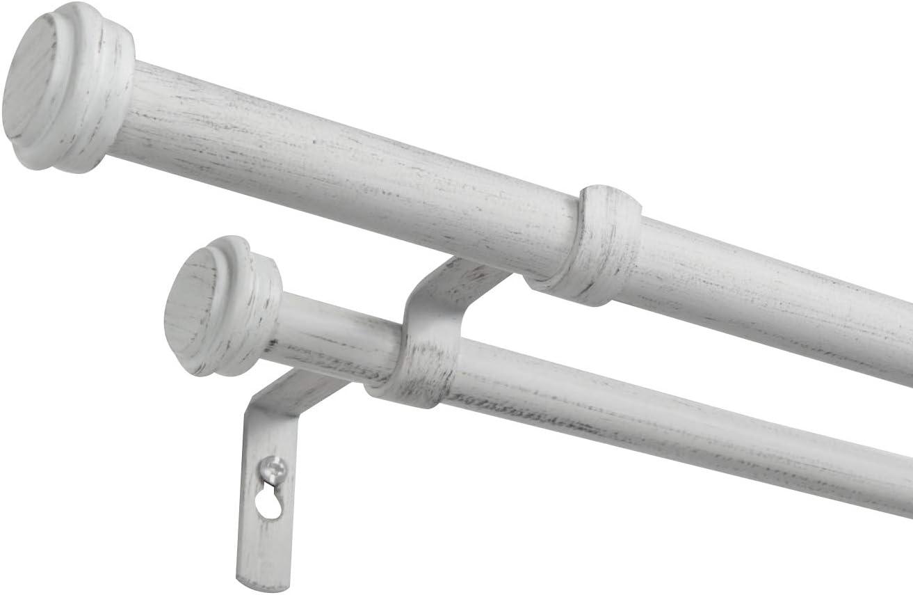 Exclusive Home Topper Double Curtain Rod and Finial Set, Matte Silver, 66"-120"