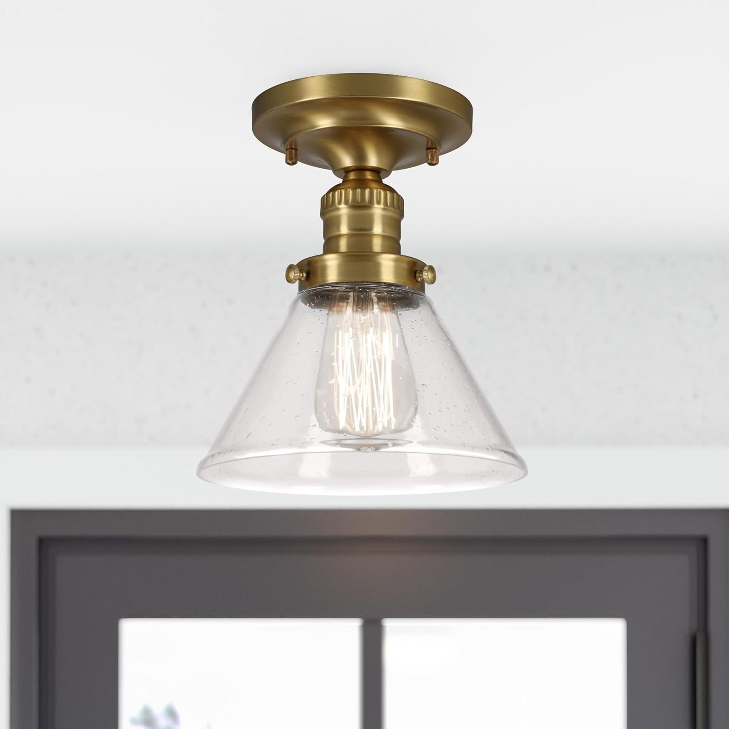 Satin Gold and Clear Glass Semi-Flush Ceiling Light