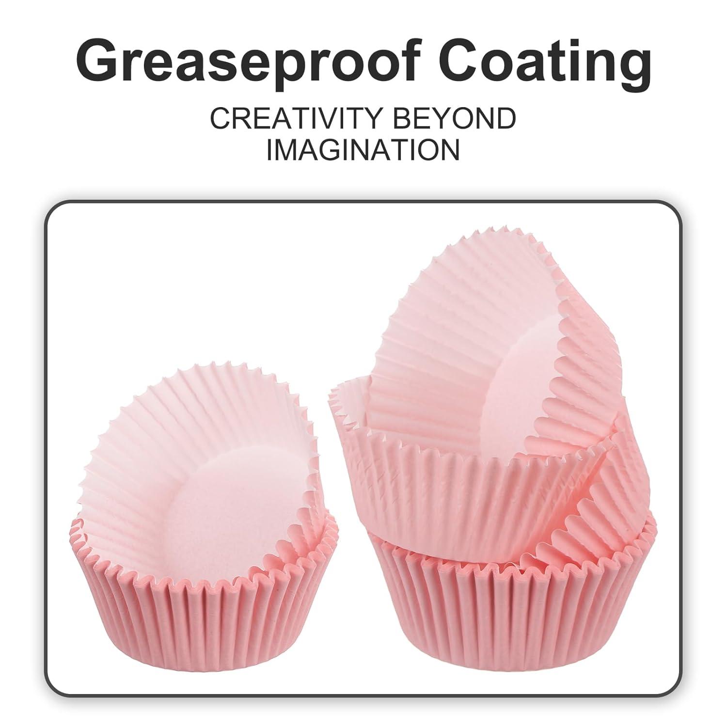 Standard Pink Cupcake Liners 100 Pcs:Pink Cupcake Muffin Liners,Grease-Proof Paper Baking Cups,No Smell Food Grade Baking Cups Paper