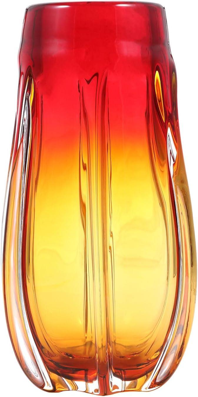 Luxury Lane Hand Blown Laine Art Glass Vase Gold & Red Ombre 10"H