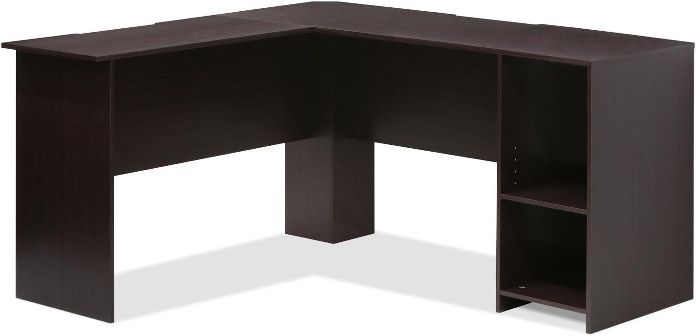 Furinno L-Shaped Computer Desk Study Gaming Table Corner Workstation with Open Bookshelves,Espresso