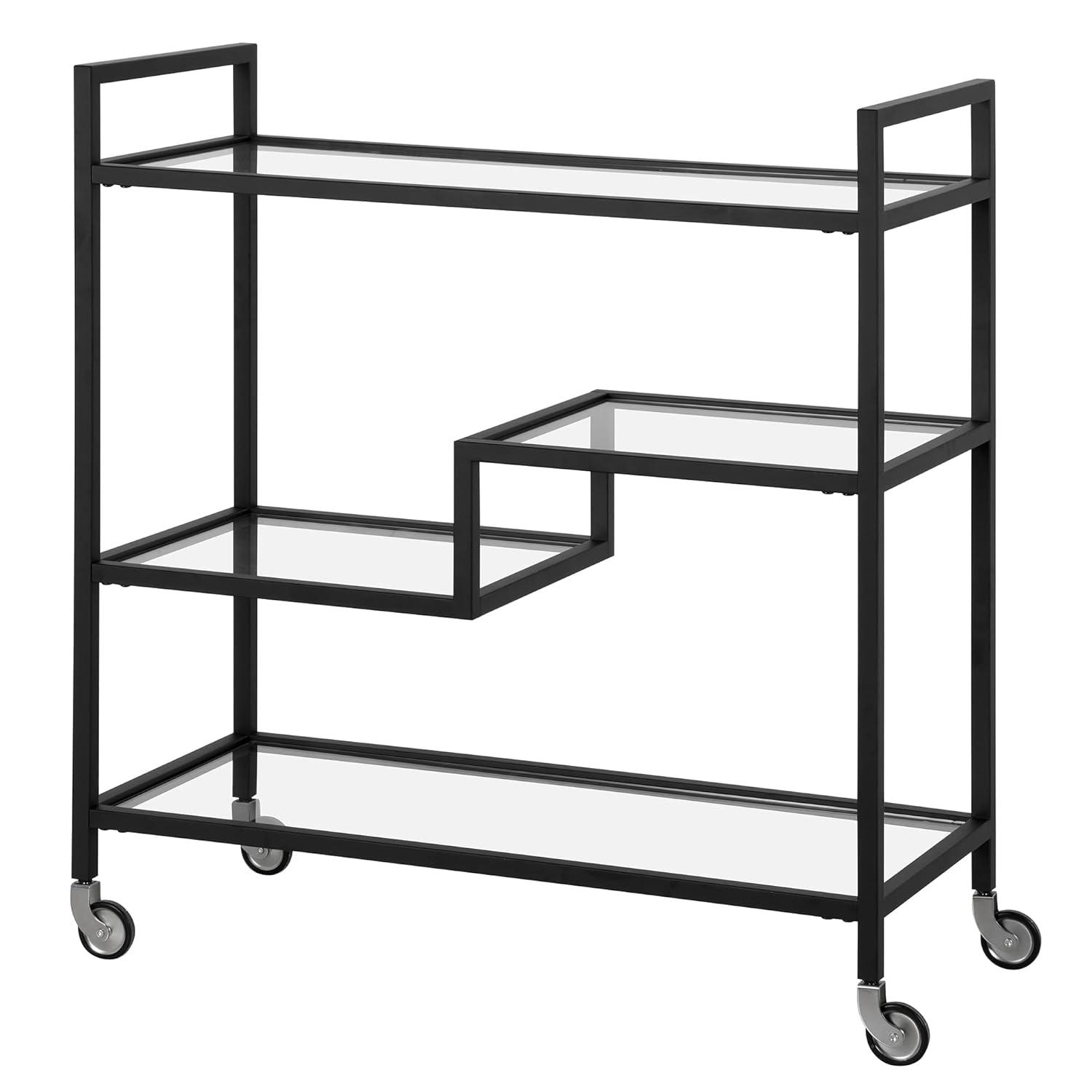 Evelyn&Zoe Lovett 33" Wide Rectangular Bar Cart with Glass Shelves, Blackened Bronze
