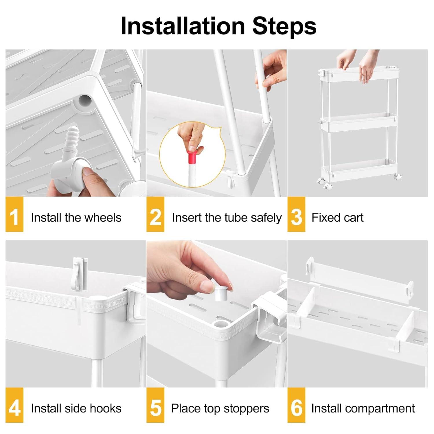 3 Tier Bathroom Rolling Utility Cart Storage, White