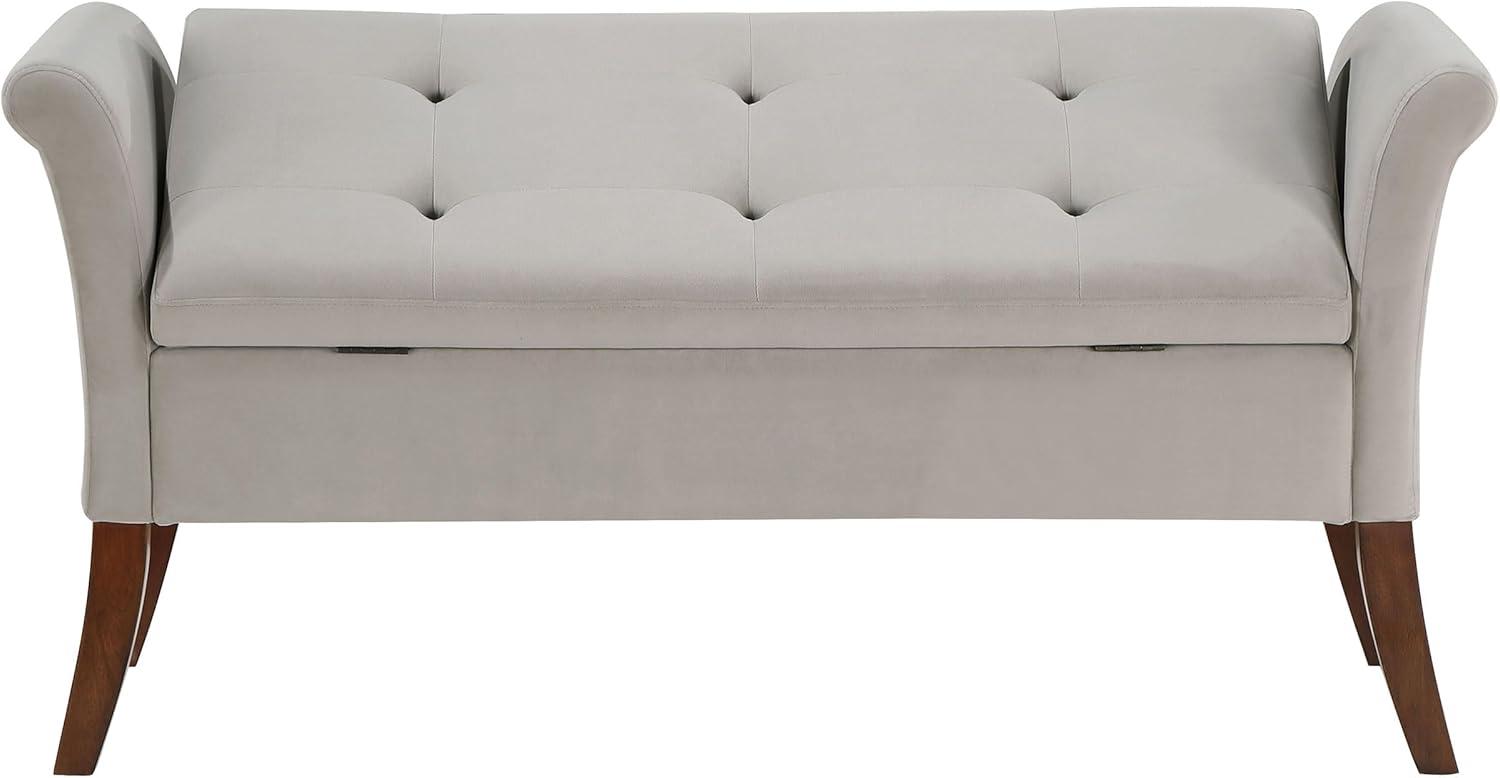 Coaster Farrah Velvet Upholstered Rolled Arms Storage Bench in Beige and Brown