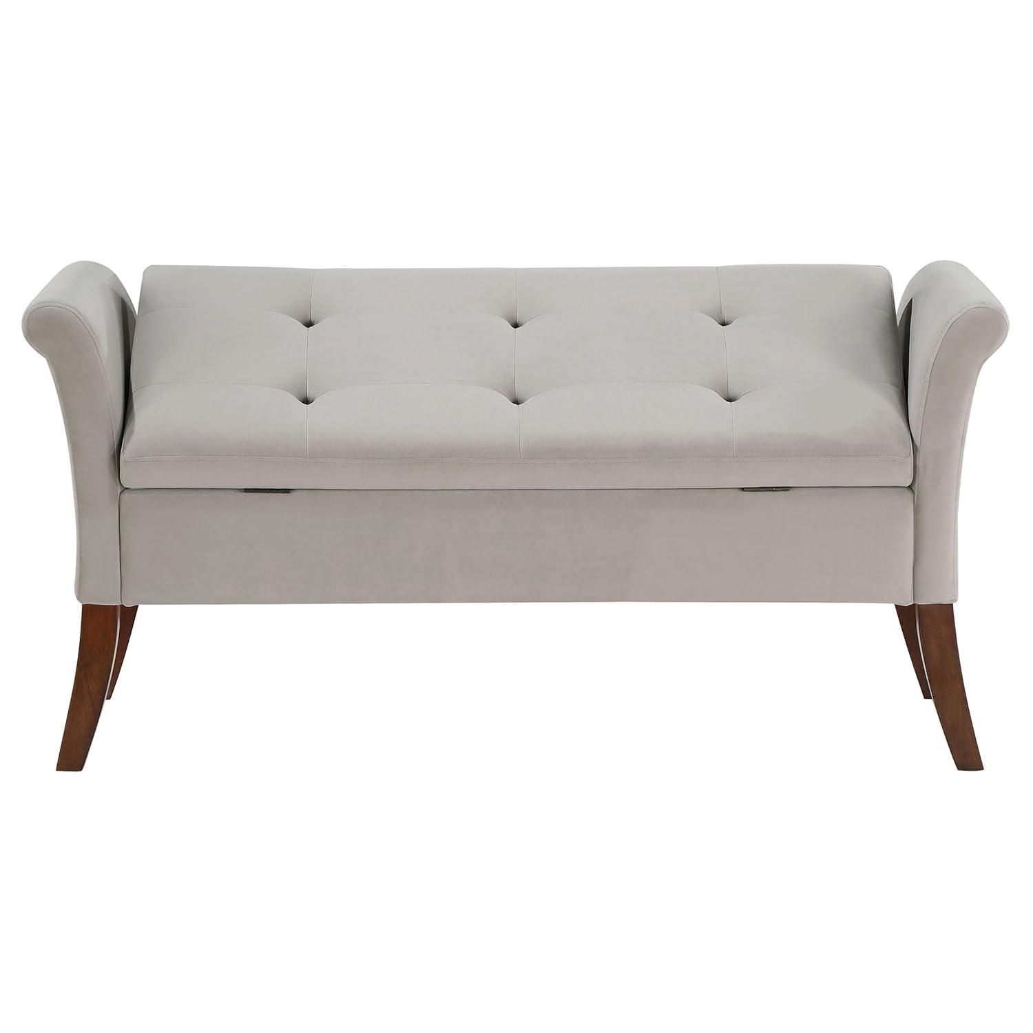 Coaster Farrah Velvet Upholstered Rolled Arms Storage Bench in Beige and Brown