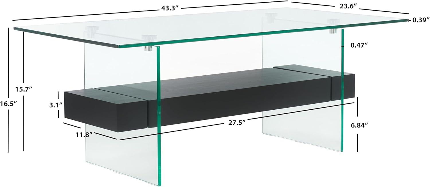 Kayley Coffee Table - Glass/Black Oak Wood Shelf - Safavieh