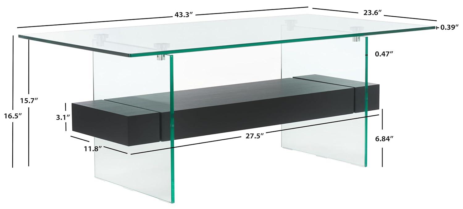 Kayley Coffee Table - Glass/Black Oak Wood Shelf - Safavieh