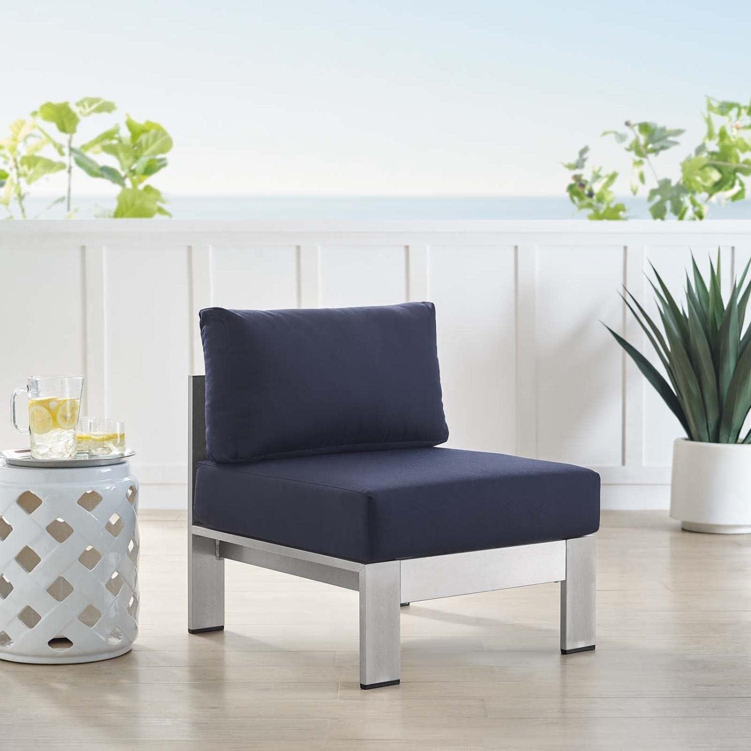 Modway Shore 23.5" Fabric Outdoor Patio Armless Chair in Silver Navy