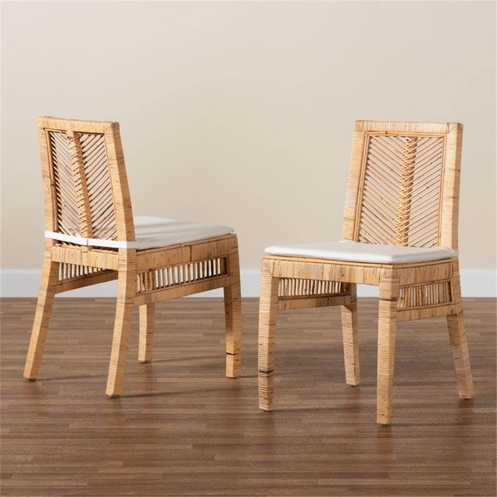 2pc Suci Rattan and Wood Dining Chair Set Natural/Brown - bali & pari: Mahogany Frame, Bohemian Style, Cushioned Seat