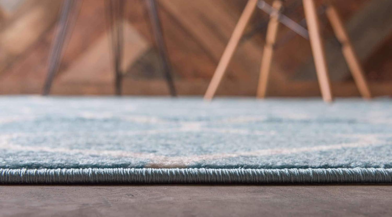 Unique Loom Trellis Frieze Collection Area Rug - Rounded (8' x 11' Rectangle Light Blue/Ivory)