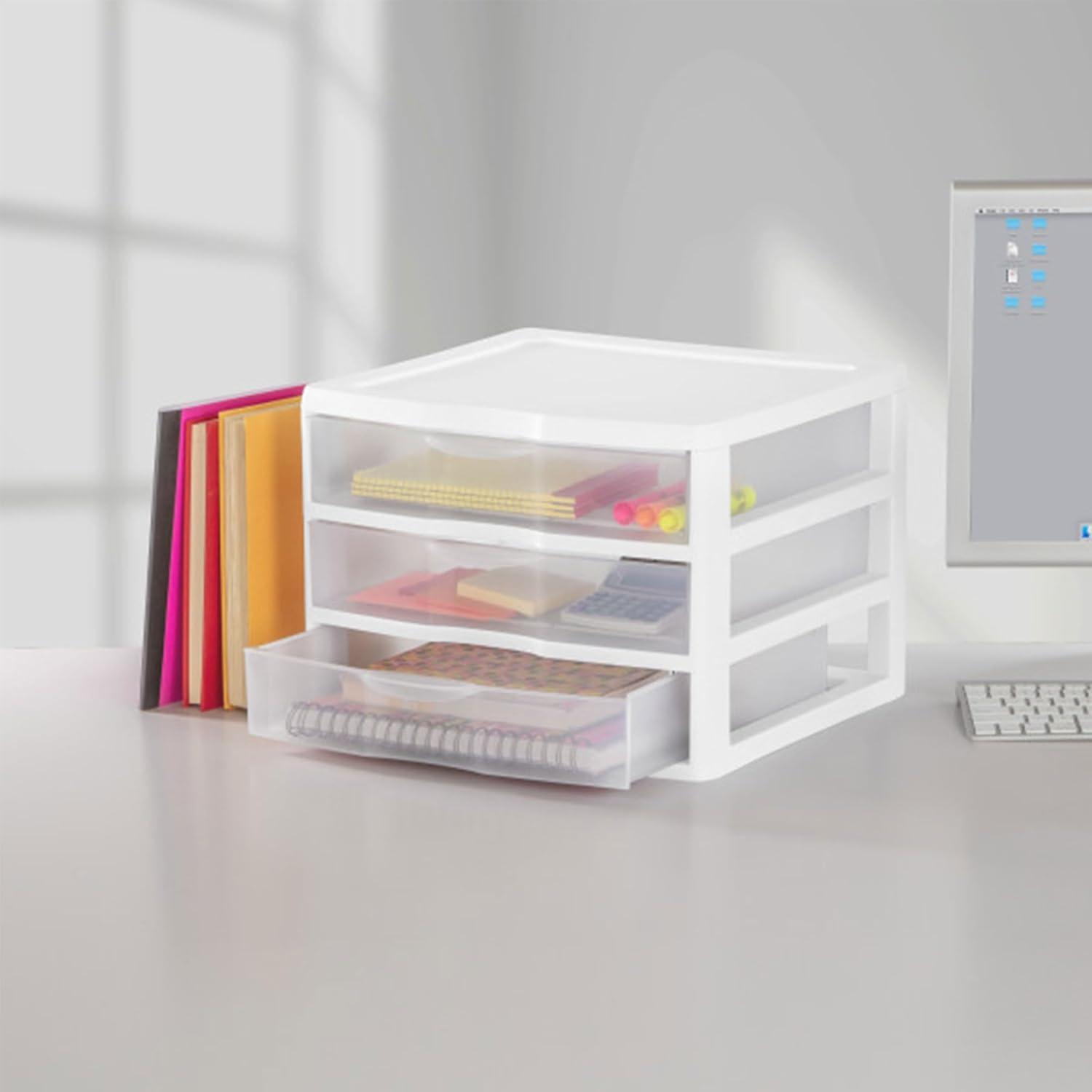 Sterilite 3-Pack 3 Drawer Plastic Storage, Stackable Dresser Organizer Drawers, White