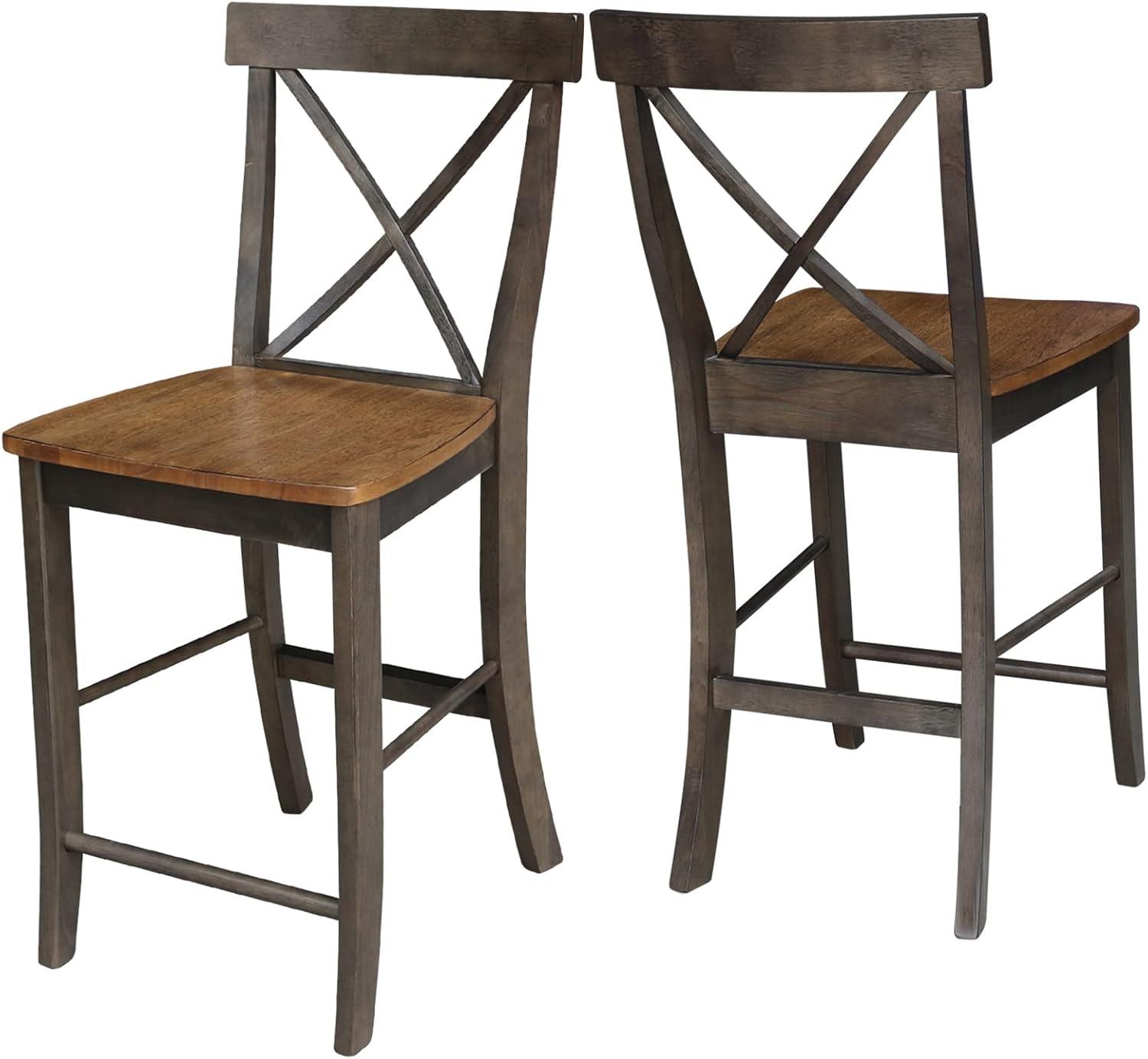 24" Martha X Back Counter Height Barstool Hickory Brown - International Concepts: Hardwood Frame, Armless