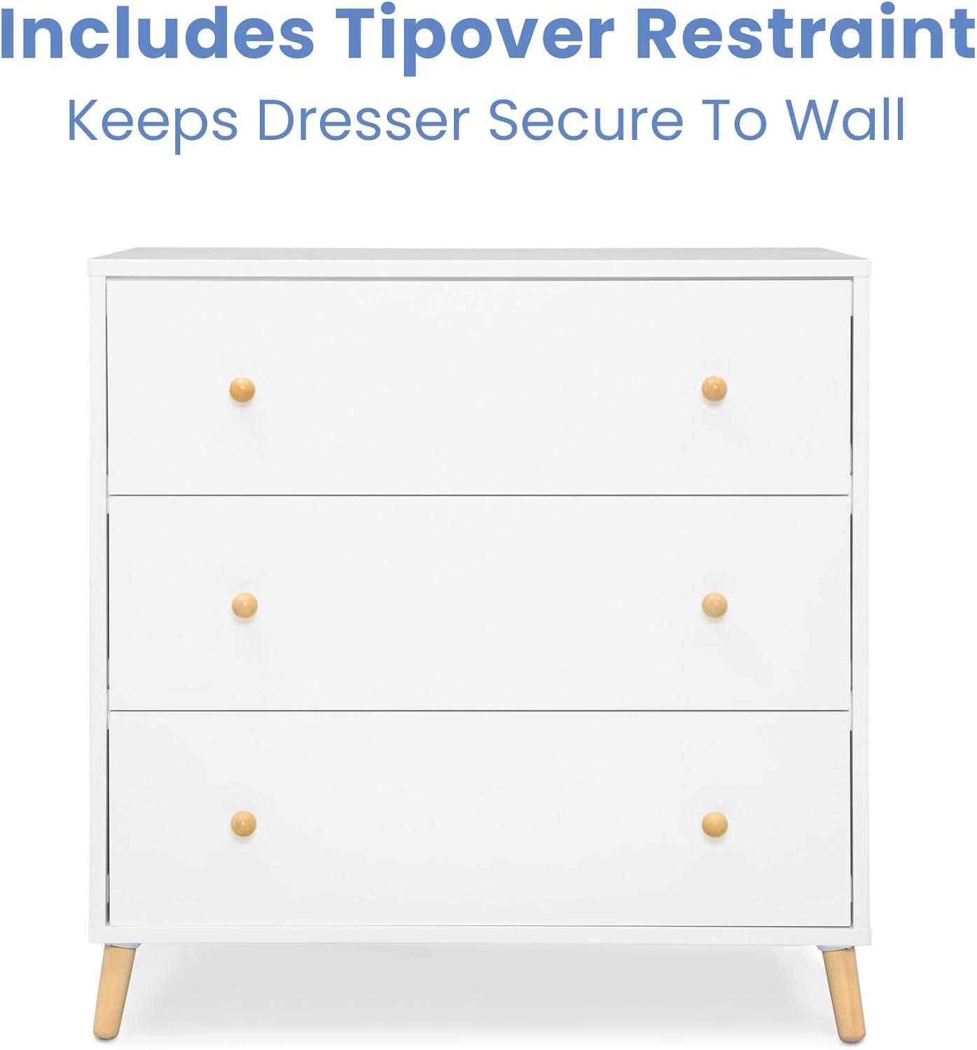 Delta Children Essex 3 Drawer Dresser with Interlocking Drawers - Greenguard Gold Certified, Bianca White/Natural