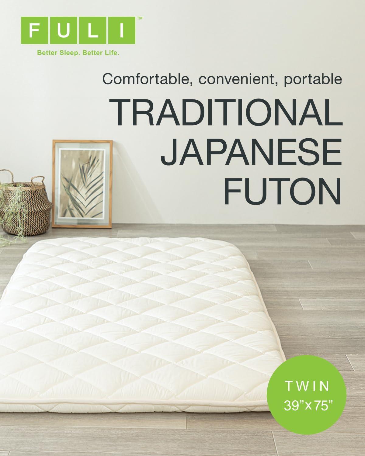 FULI Japanese Futon Floor Mattress, Foldable & Portable Shiki Futon Shikibuton (White, Twin)