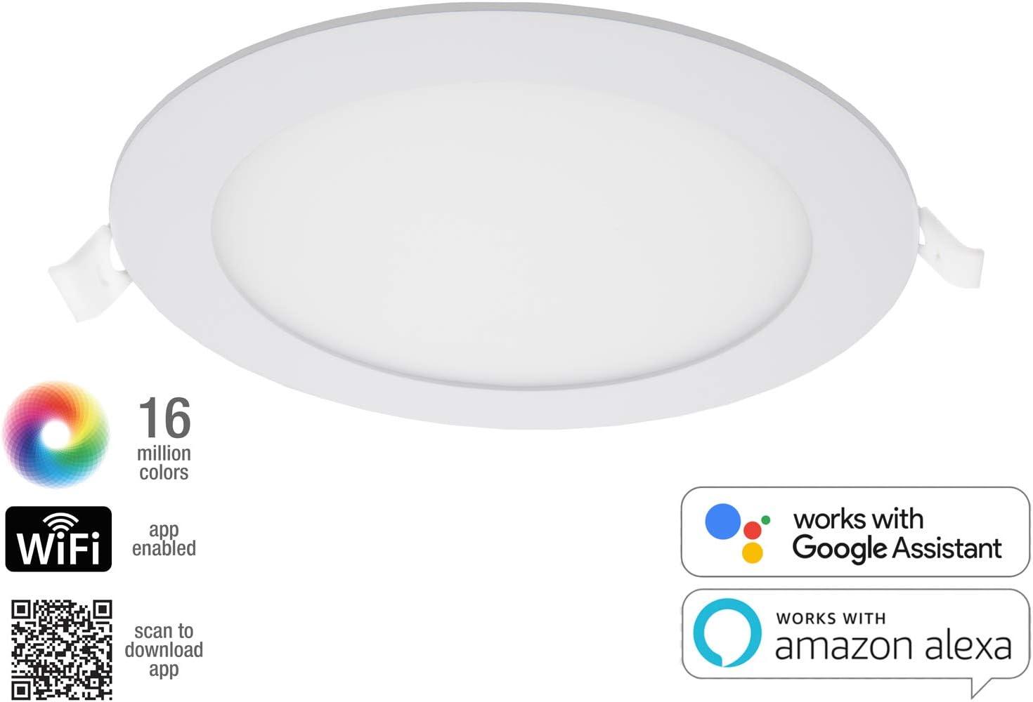 Maxxima 6 in. Smart WiFi Slim LED Downlight, 900 Lumens, Multicolor, Dimmable, CCT 2700-6500K, WiFi-enabled and voice control compatible