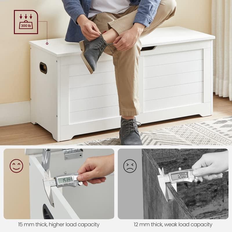 Storage Chest, Storage Trunk with 2 Safety Hinges, Organizer Bench for Entryway, 15.7 x 39.4 x 18.1 Inches, White