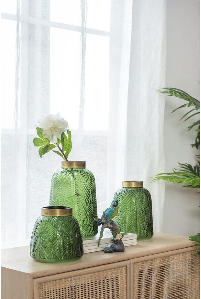 A&B Home Glass Vase with Vintage Green Leaf Pattern, Table Accent, 6 inches