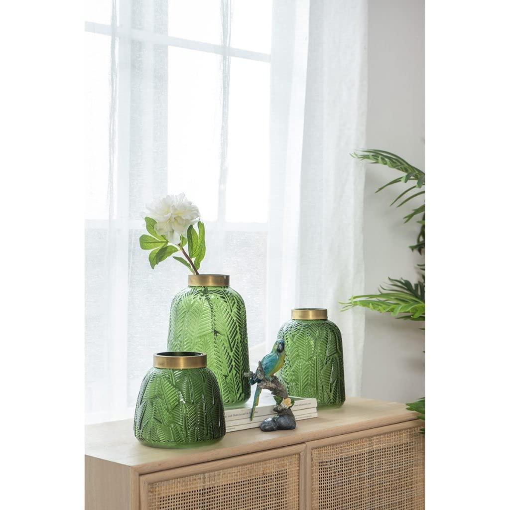 A&B Home Glass Vase with Vintage Green Leaf Pattern, Table Accent, 6 inches