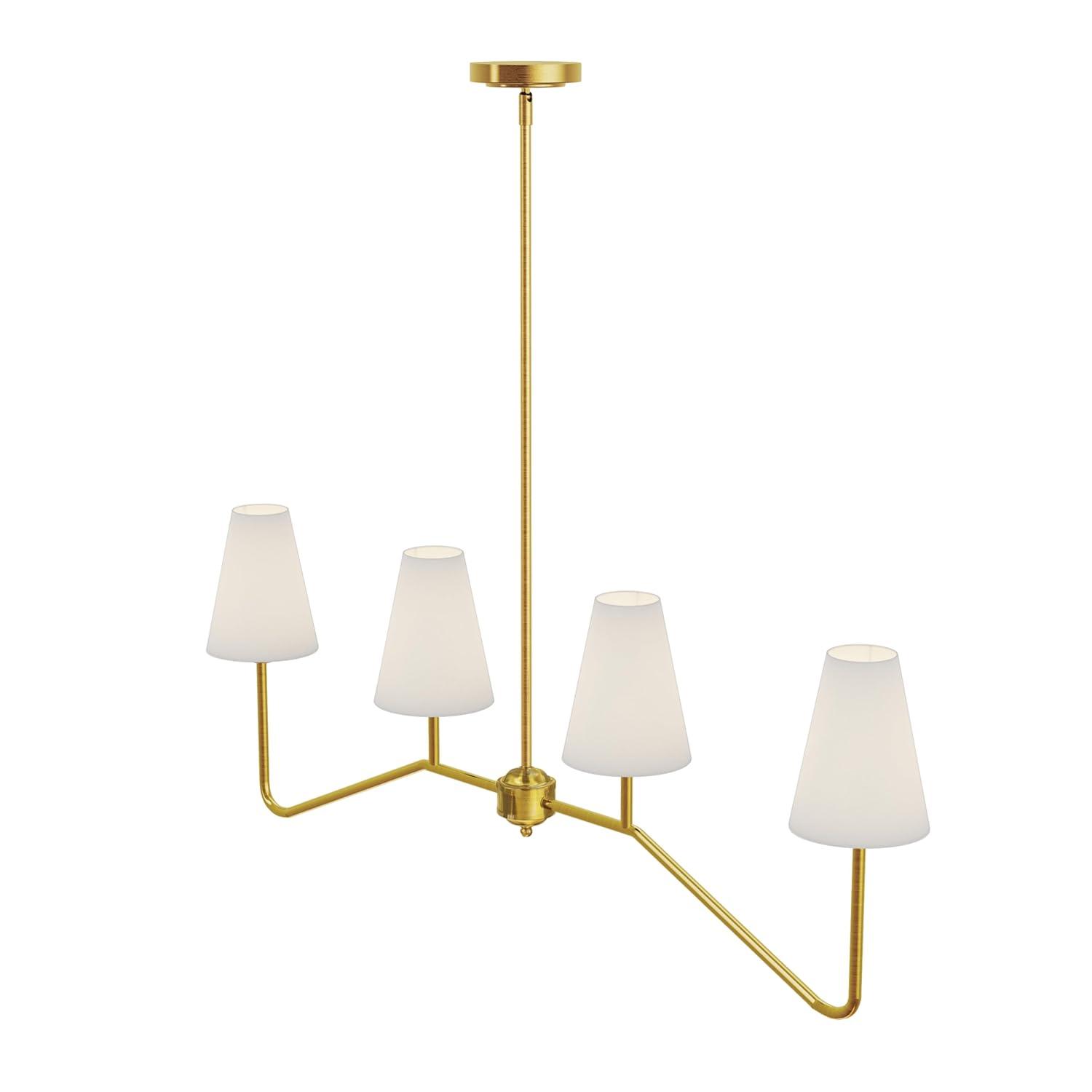 Brightever 4-Light Gold Linear Chandelier, Kicthen Island Light Fixture for Dining Room Over Table, Modern Pendant Lighting with White Fabric Shades for Pool Table, E12 Base (Bulb not Included)