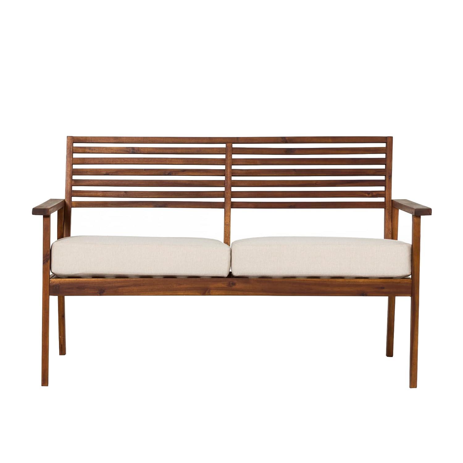Walker Edison Modern Cushioned Solid Acacia Wood Loveseat