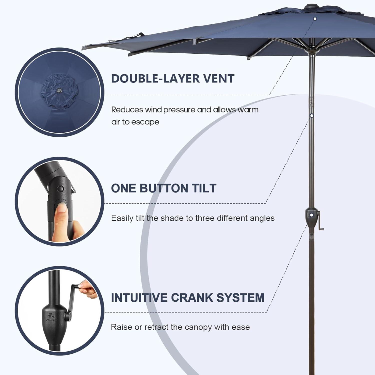 Lyon 9FT Dark Blue Polyester Outdoor Patio Umbrella