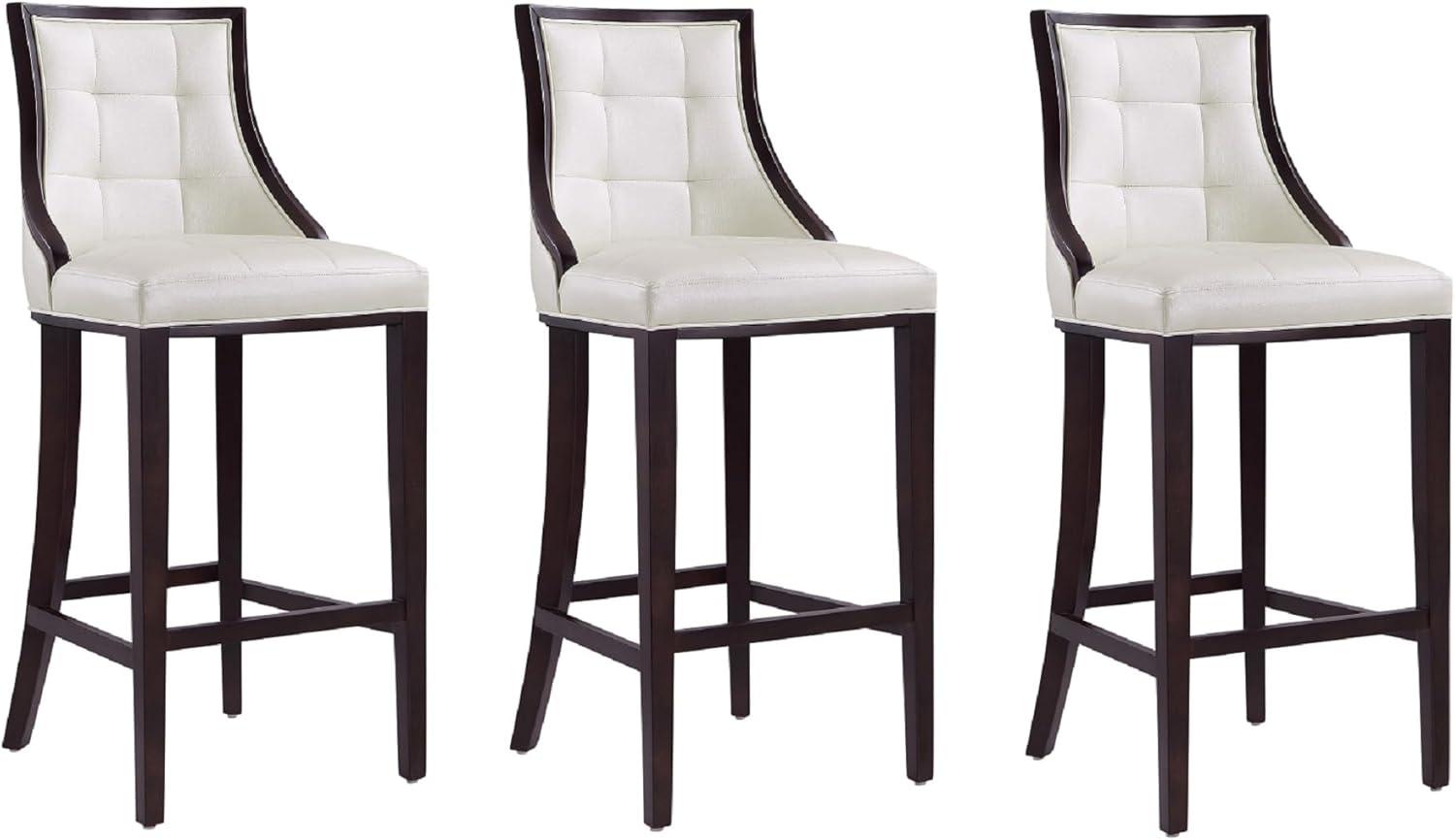 Set of 3 Fifth Avenue Upholstered Beech Wood Faux Leather Barstools - Manhattan Comfort