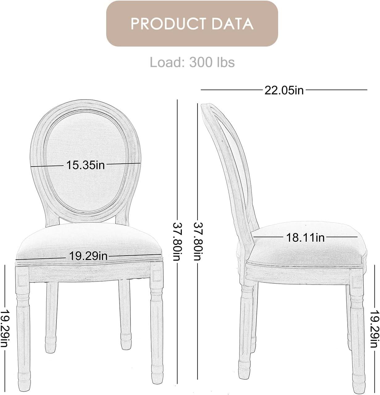 Sumdeal French Dining Chairs Set, Upholstered Vintage Farmhouse Chair,Mid Century Fabric Chair with Solid rubberwood Leg for Dining Room Bedroom Kitchen Restaurant