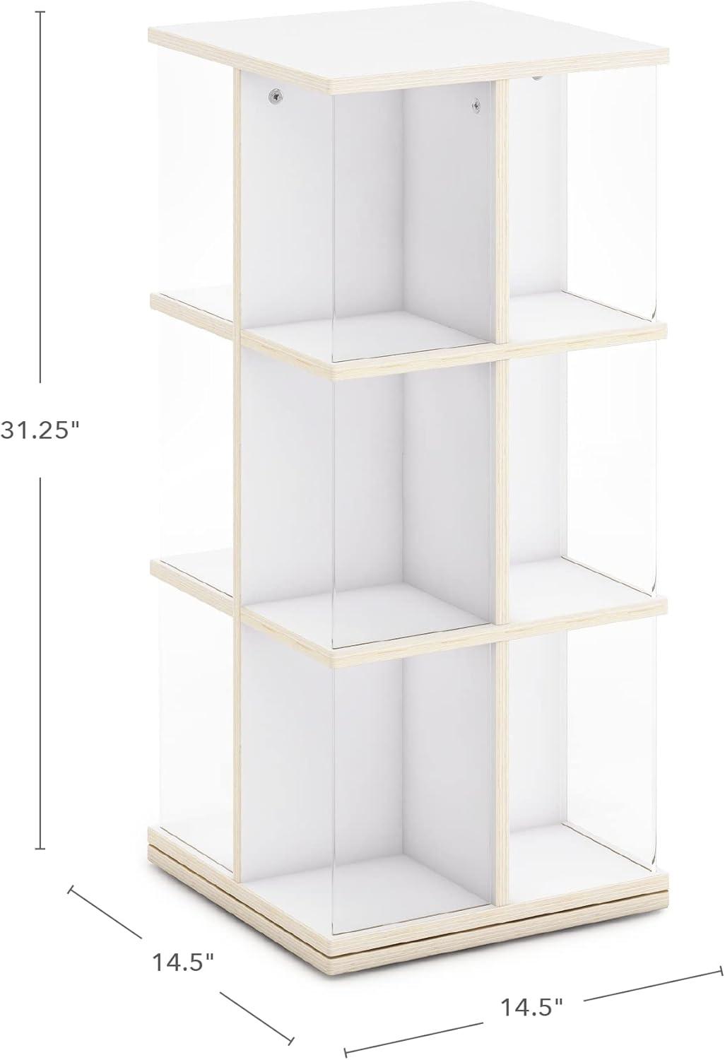 Guidecraft EdQ Rotating 3 Tier Book Display: Kids' Wooden Spinning Bookshelf with Acrylic Shelves for Storage in Classroom or Playroom