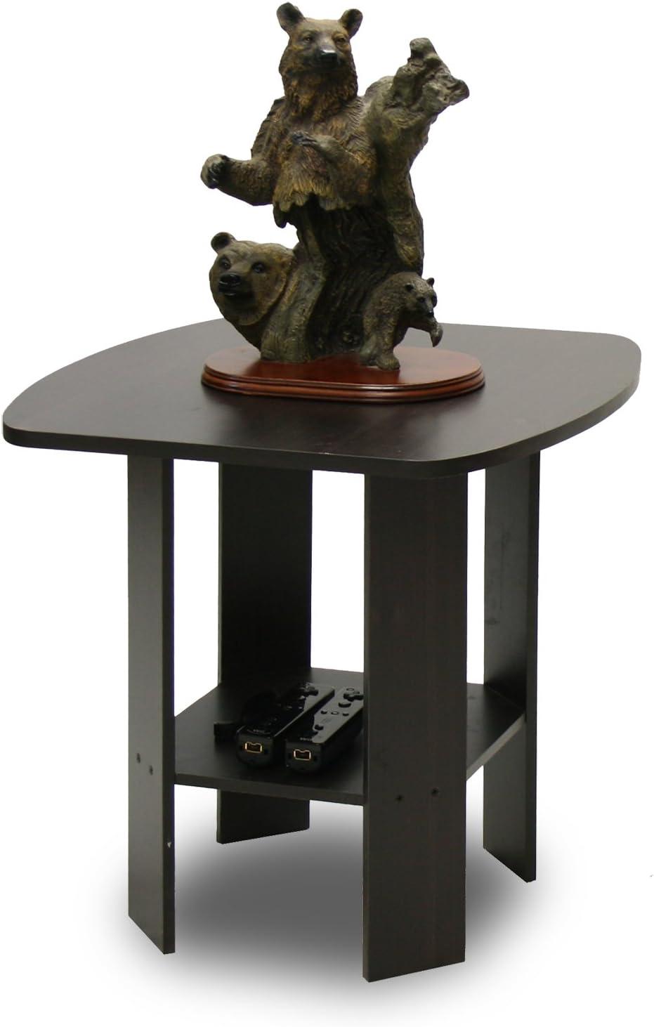 Furinno Industrial End Table Sofa Side Coffee Table with 2 Storage Shelf,Espresso