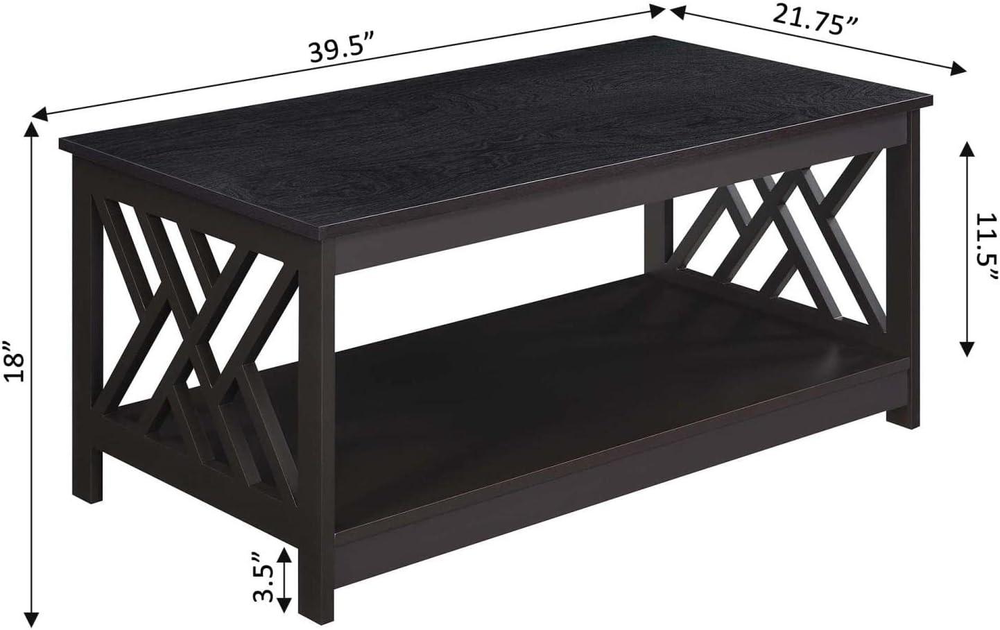 Espresso Titan Rectangular Coffee Table with Geometric Shelf