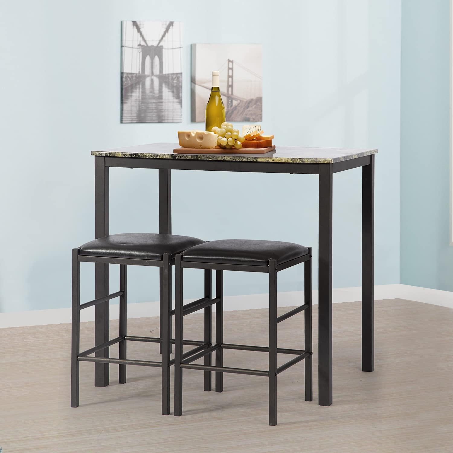 YRLLENSDAN 2-Pcs ‎Marble MDF Dining Table with Chairs Black