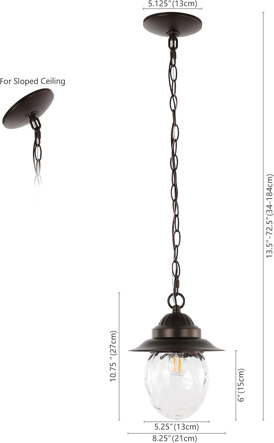 Manteo 8.25" 1-Light Farmhouse Industrial Iron/Glass Outdoor LED Pendant, Oil Rubbed Bronze/Clear