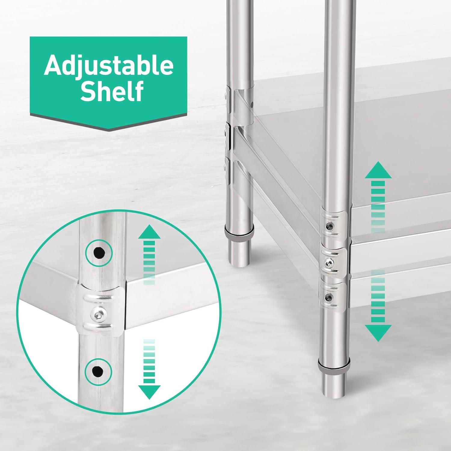 Stainless Steel Table Commercial Work Table,NSF Three Layer Workbench Heavy Duty Prep Worktable