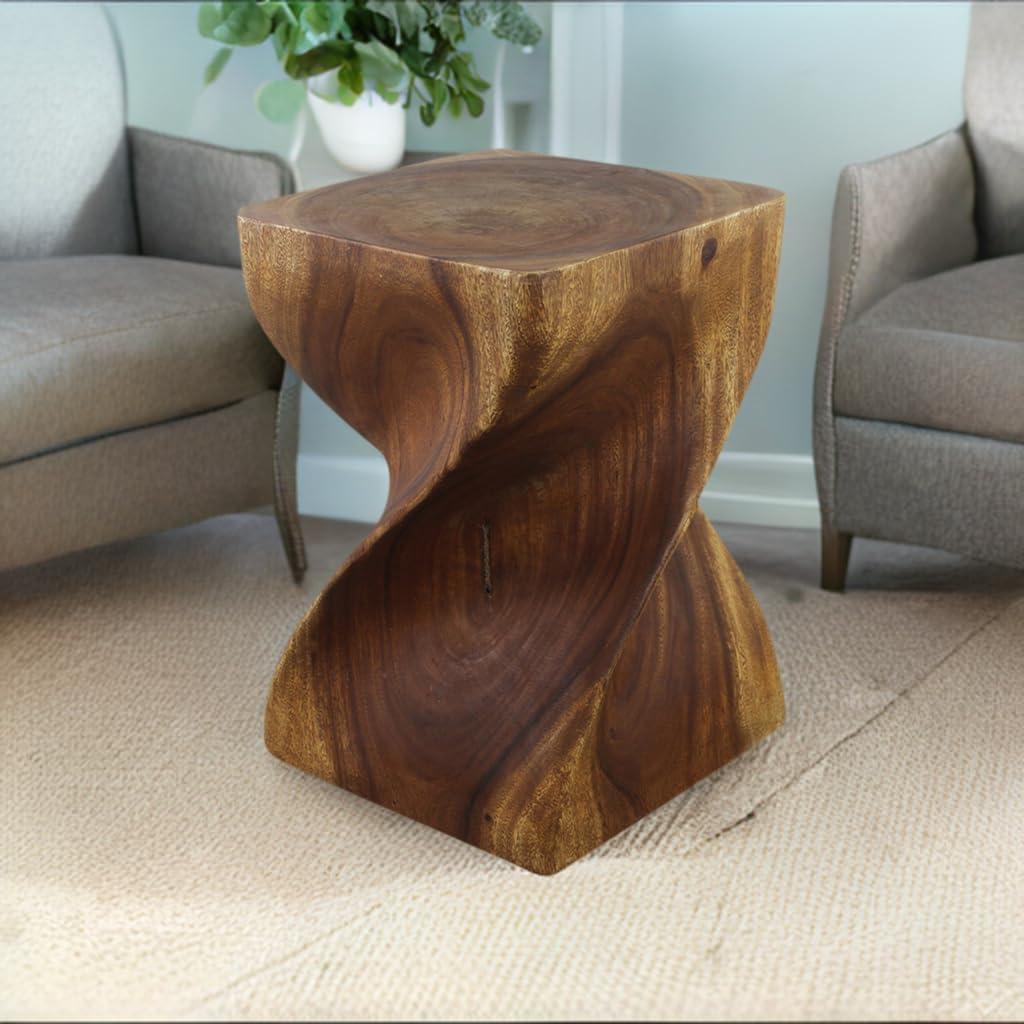 Sustainable Wood Big Twist Stool Table 14" SQ x 20" H in Walnut