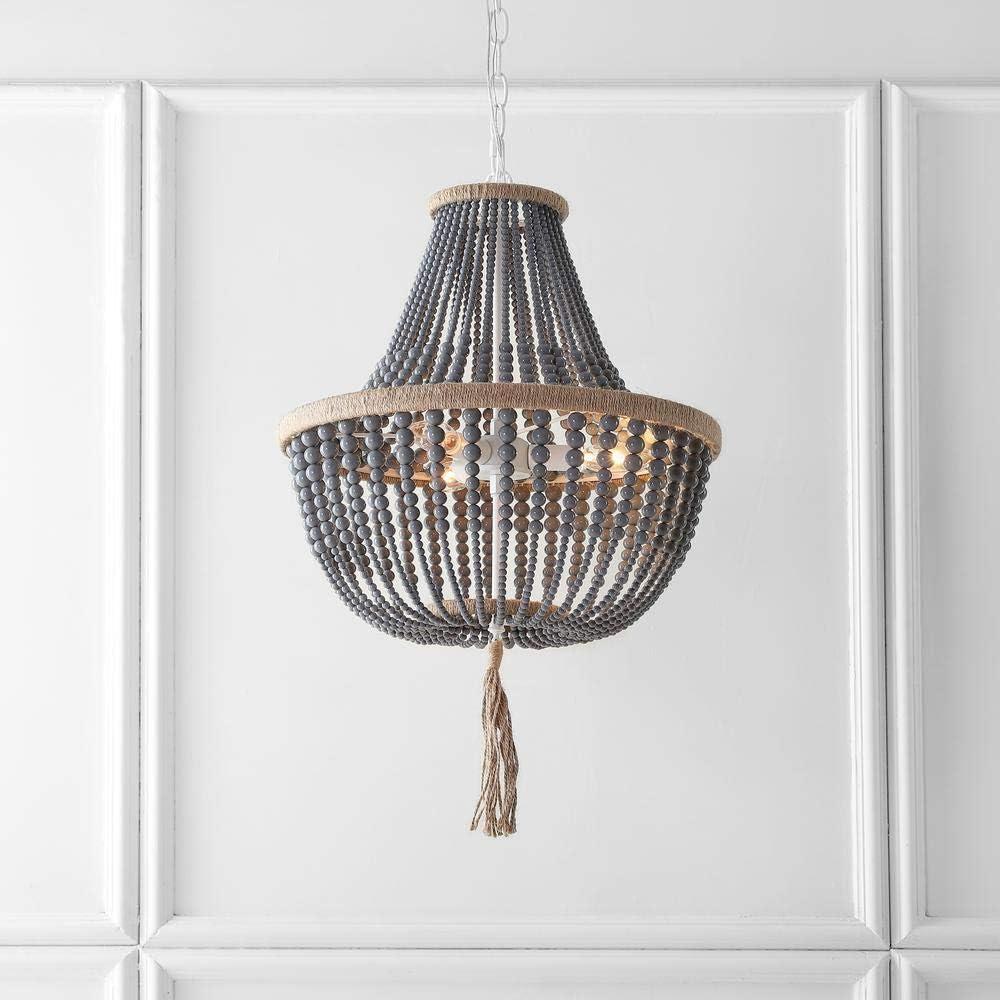 Modern Grey Beaded 16.5" Adjustable Pendant Lamp with Tassel