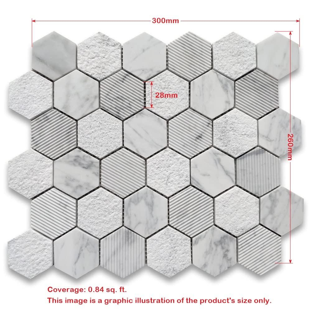 Stone Center Online Carrara White Marble 2 inch Hexagon Mosaic Tile Honed Kitchen Bath Wall Floor Backsplash Shower (1 Sheet)
