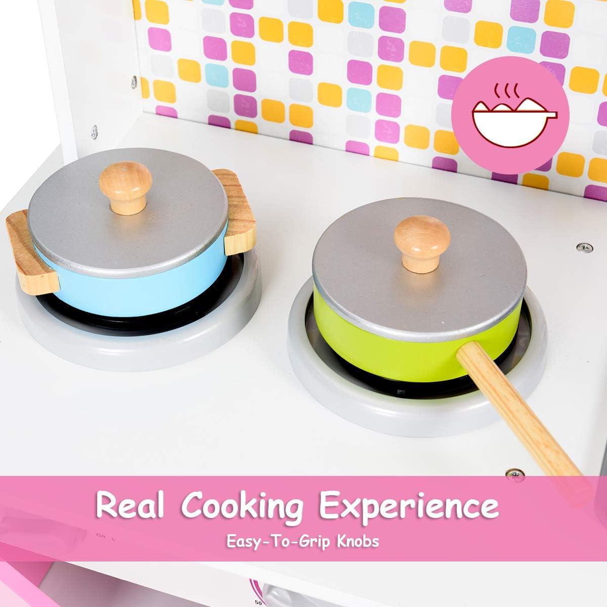 Gymax Kids Wooden Pretend Cooking Playset Cookware Play Set Kitchen Toys Toddler Gift