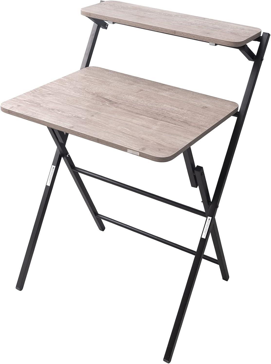 Gray and Black Folding Desk with Metal Frame