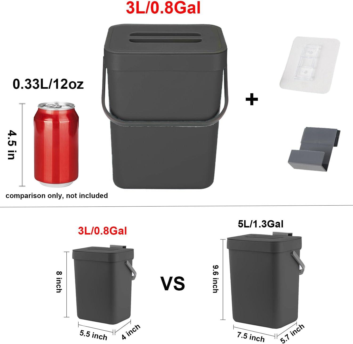 Mini Countertop Trash Can, Compact Waste Basket Garbage Can, Small Trash Bin with Lid for Desk/Office/Dorm, 3L/0.8 Gal, Black